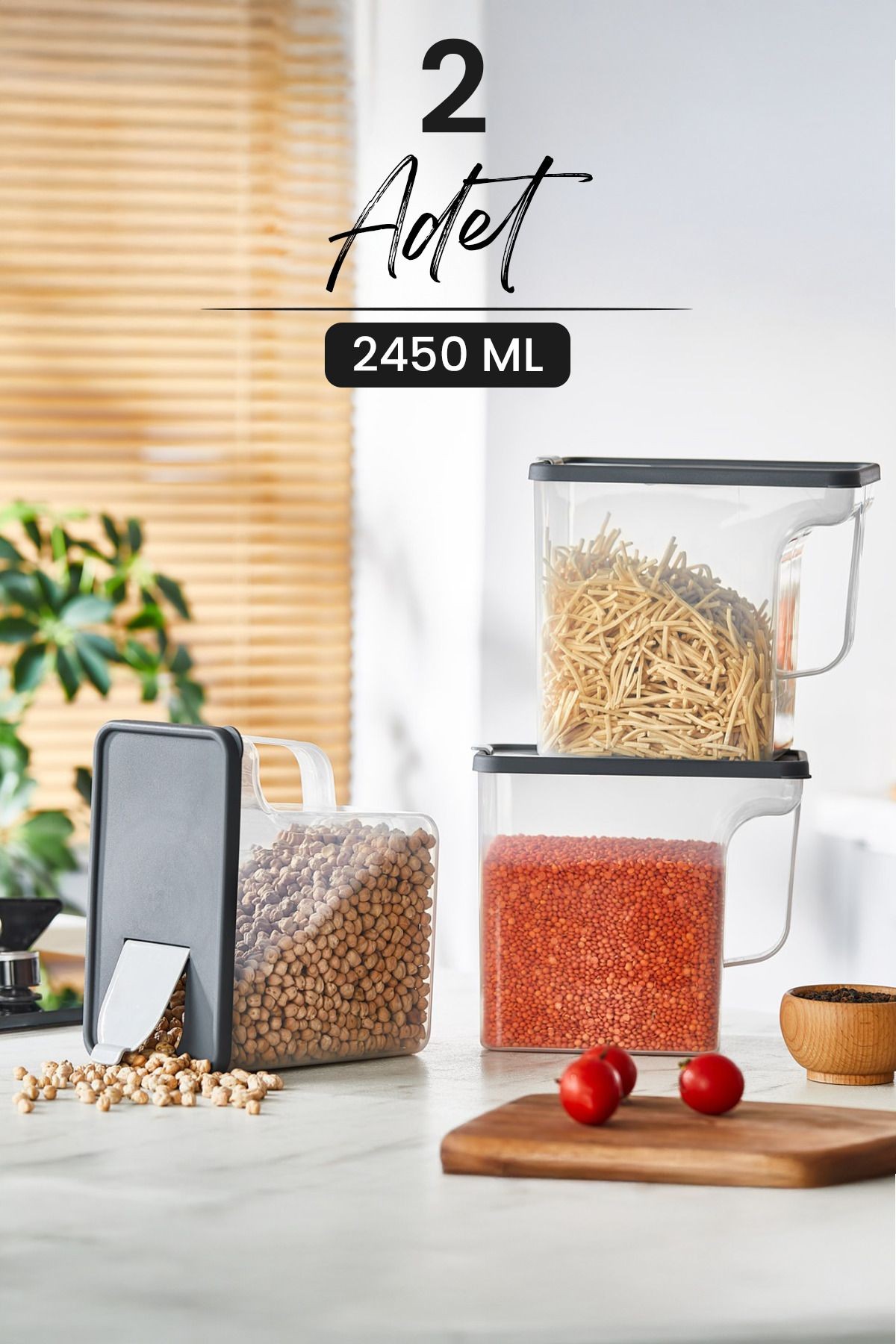 2 Li Jumbo Boy Erzak Saklama Kabı Seti - 2450 ml - Sakalam Kutusu