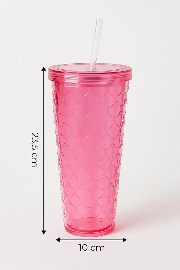 Sparkle Pipetli Renkli Bardak 750 ml Kapaklı Sunum Bardağı ,Meşrubat Bardağı