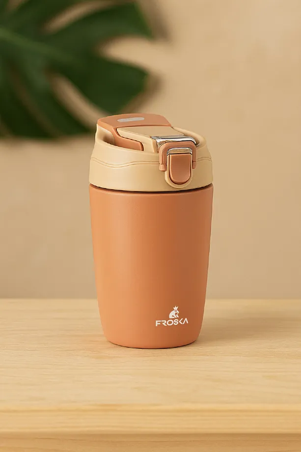 FROSKA Sızdırmaz Pipetli Termos Bardak 550 ml Çift Katmanlı Paslanmaz Çelik, Kilitli Kapak