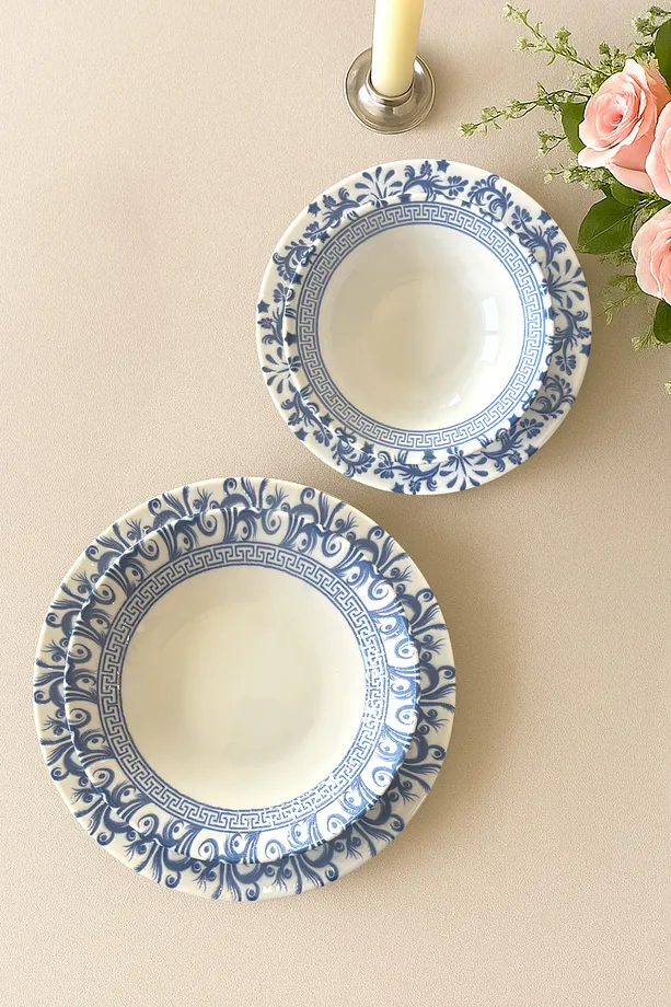 Englısh Vintage 24 Parça Porselen Yemek Takımı - Antik Mavi Yemek Takımı