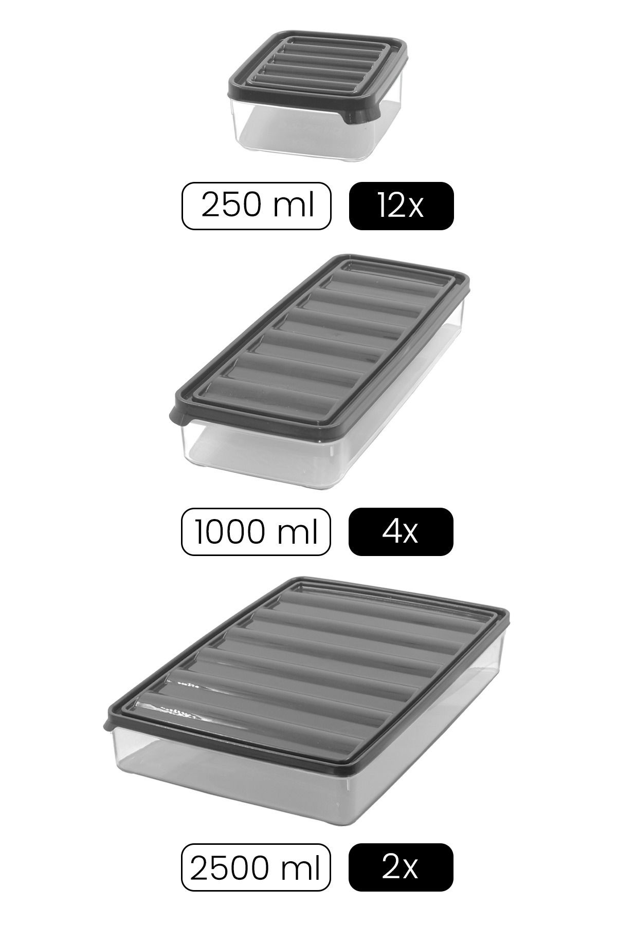 18 li Buzdolabı ve Mikrodalga Saklama Kabı - Buzdolabı Organizeri ( 250ml x12 +1000ml x4 + 2500mlx2 )