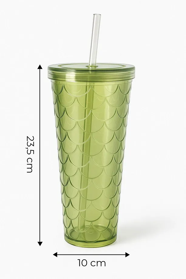 Sparkle Pipetli Renkli Bardak 750 ml Kapaklı Sunum Bardağı ,Meşrubat Bardağı
