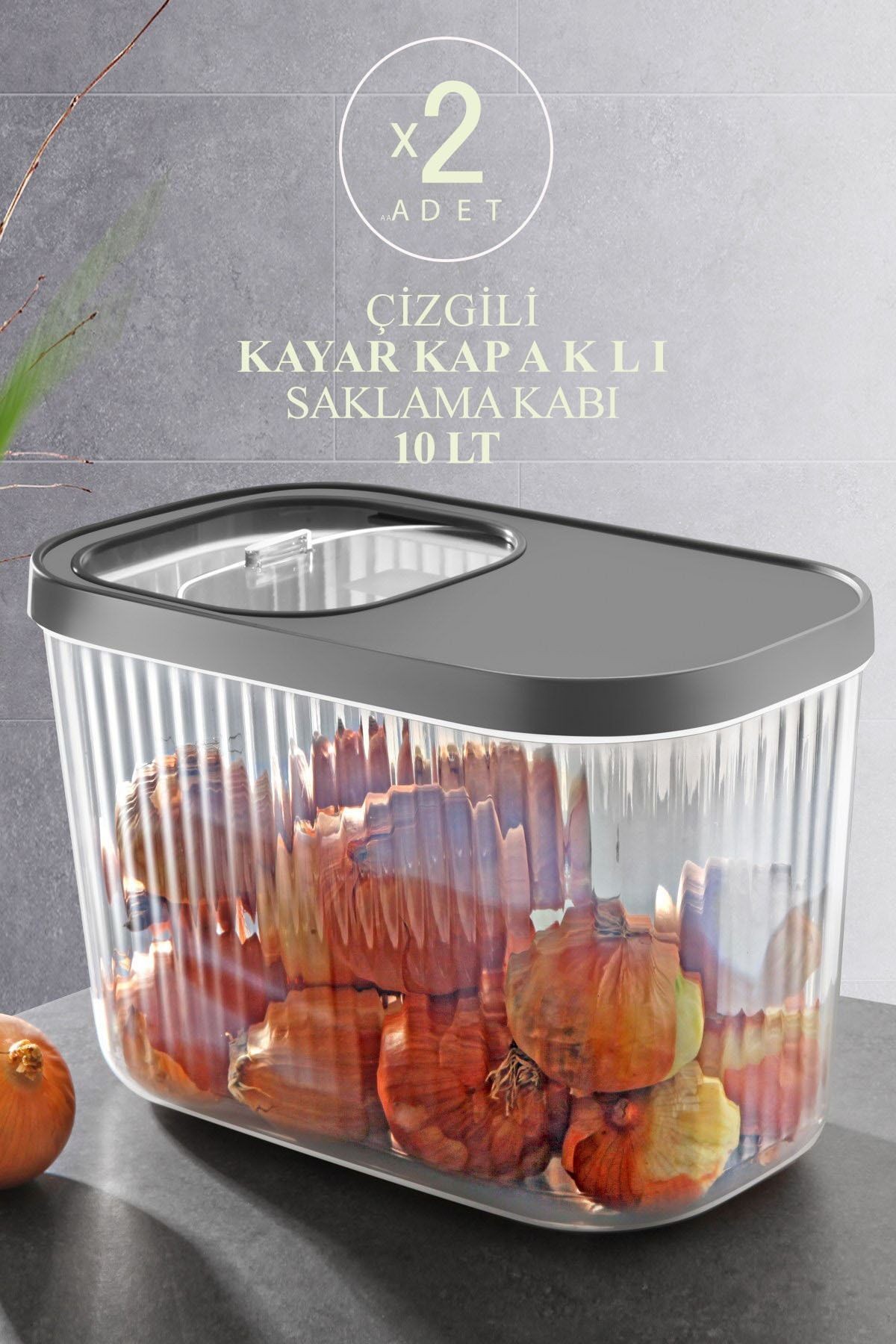 2'li 10 Litre Çizgili Patates Soğan Saklama Kabı - Kayar Kapaklı Deterjan Tablet Saklama Kutusu