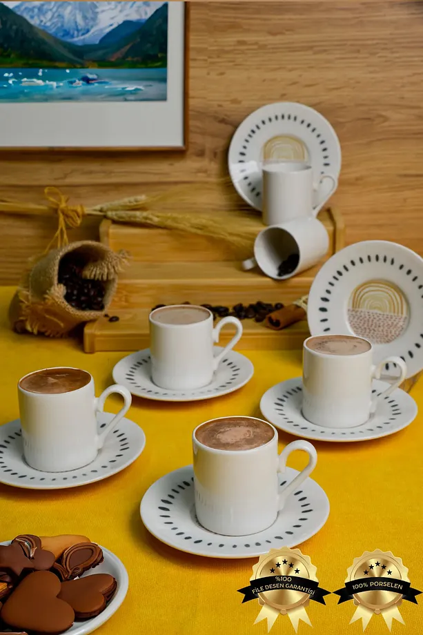 Yakamoz 12 Parça 6 Kişilik Porselen Kahve Fincan Takımı