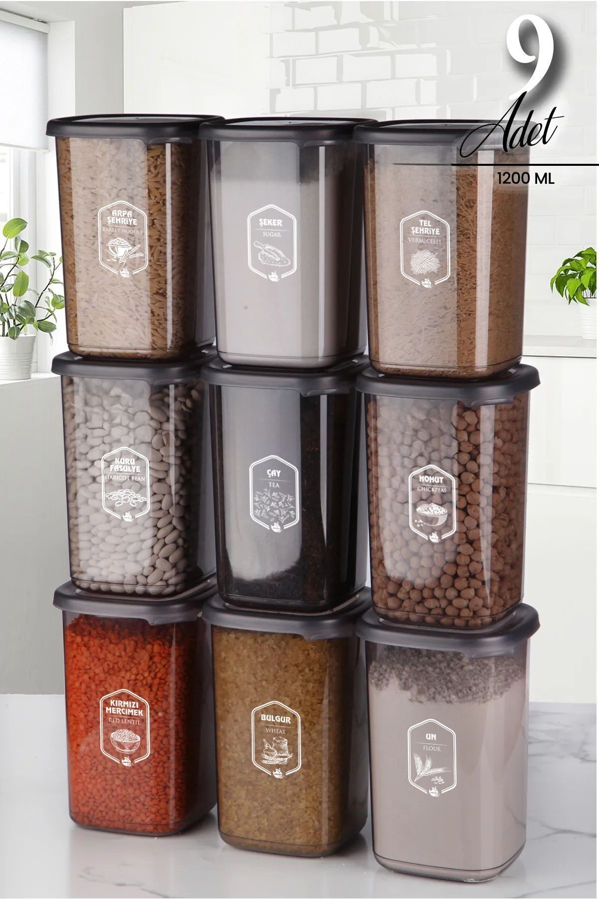 Avantajlı 9'lu Gold Etiketli Boly Kare Saklama Kabı Seti 1200ml Çoklu Set Yapılabilen Erzak Kavanoz