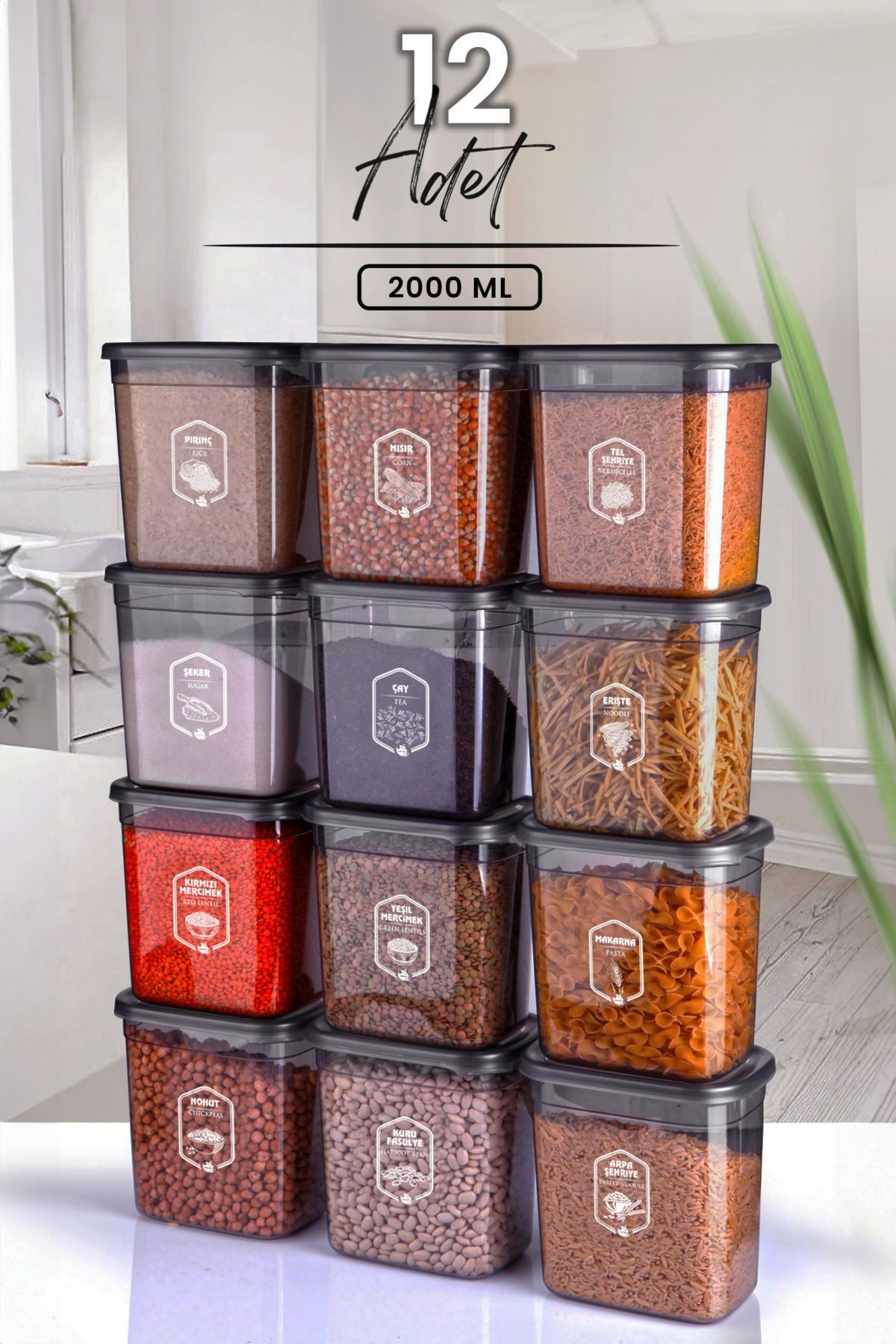 12 Adet Jumbo Boy Dikdörtgen Saklama Kabı Seti - 2000 ml Süper Set
