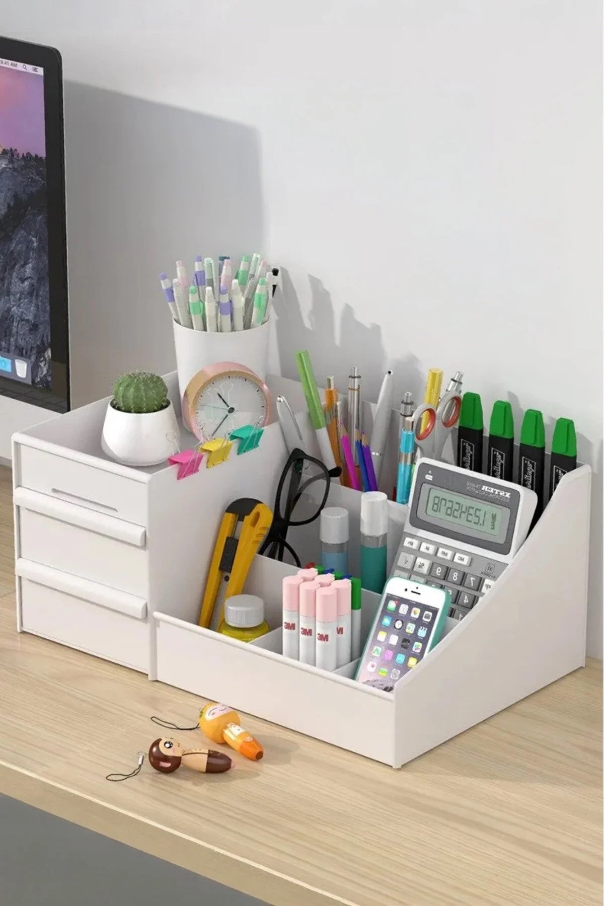 3 Katlı 2 Çekmeceli Ofis , Takı Makyaj Düzenleyici Organizer / Kozmetik Masüstü Düzenleme Kutusu