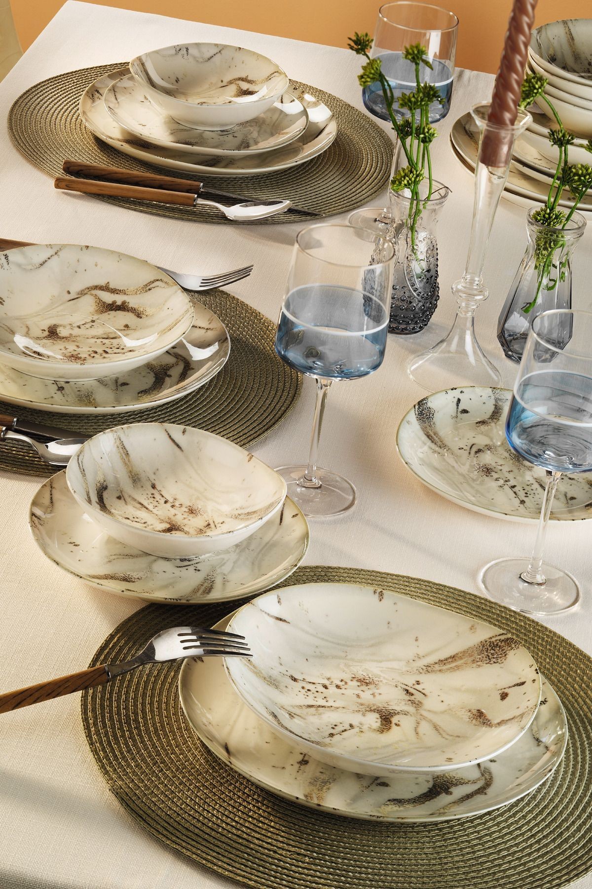 Mystic Marble 24 Parça 6 Kişilik Porselen Yemek Takımı -Pasta , Çorba ,Yemek , Servis Tabağı