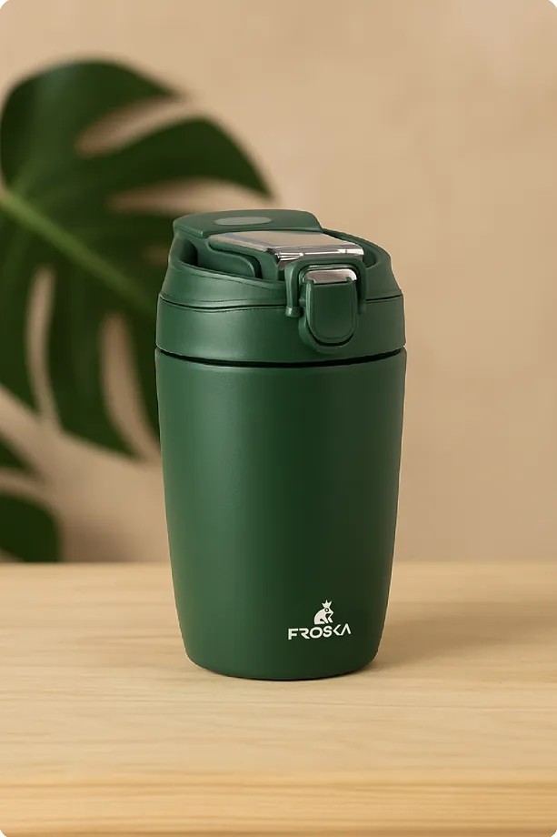 FROSKA Sızdırmaz Pipetli Termos Bardak 550 ml Çift Katmanlı Paslanmaz Çelik, Kilitli Kapak