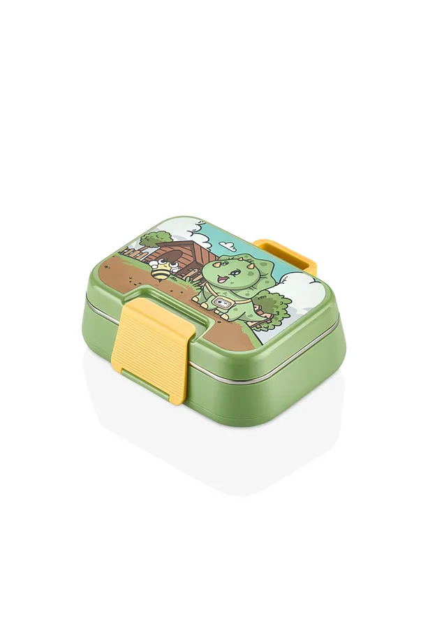 Happii Vakumlu 4 Bölmeli Paslanmaz Çelik Çocuk Beslenme Kabı - Dinazor Desenli Yemek Kutusu