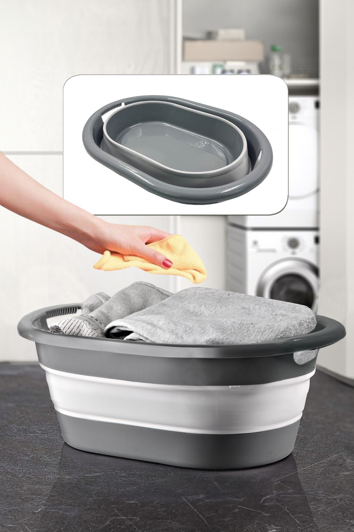 Büyük Boy Katlanır Çamaşır Sepeti 18 Litre - Katlanabilir Katlanabilen Kirli Temiz Çamaşır Selesi