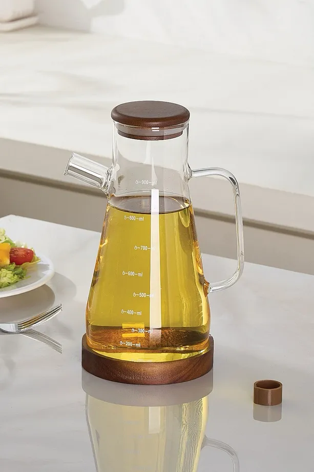 Akasya Kapaklı Kendinden Standlı Borasilikat Cam Yağlık Sirkelik 900 ml - Akasya Yağdanlık