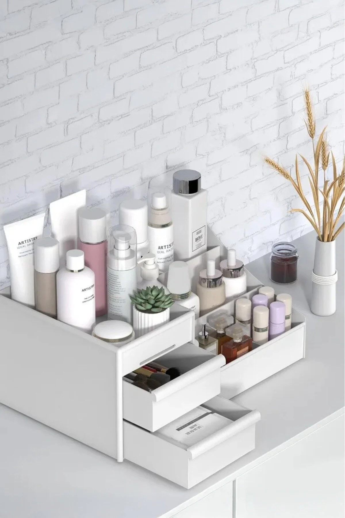 3 Katlı 2 Çekmeceli Ofis , Takı Makyaj Düzenleyici Organizer / Kozmetik Masüstü Düzenleme Kutusu