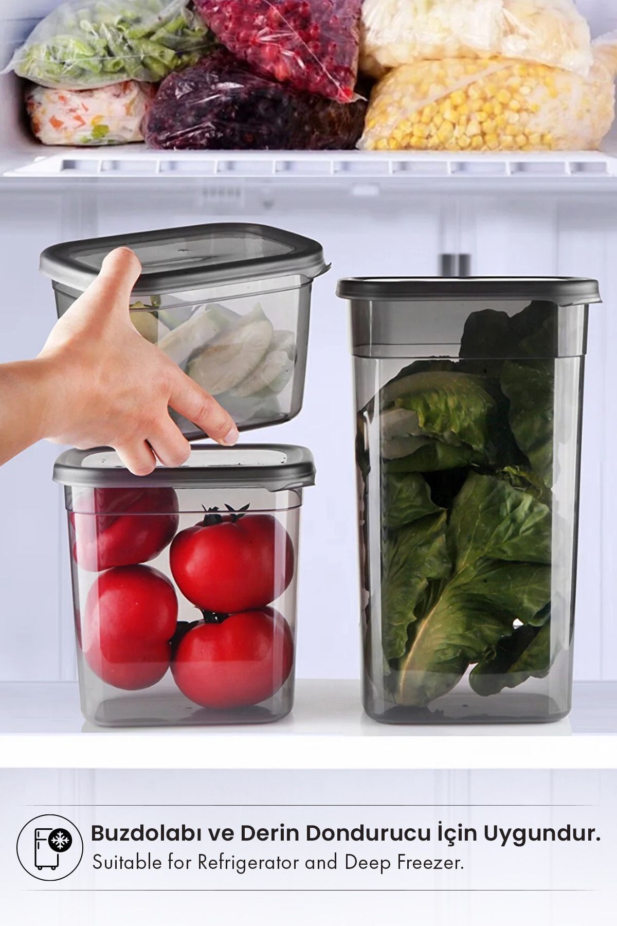 Avantajlı 9'lu Antrasit Moly Dikdörtgen Saklama Kabı Seti 1300ml - Çoklu Set Yapılabilen Set Erzak