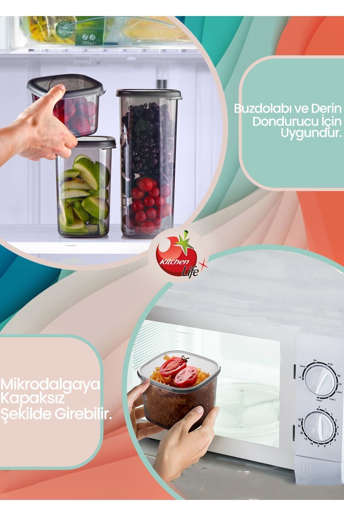 18'li Etiketli Modernity Kare Erzak Saklama Kabı Seti (1750ml x5-1200ml x5-450ml x8 ) Baharatlık