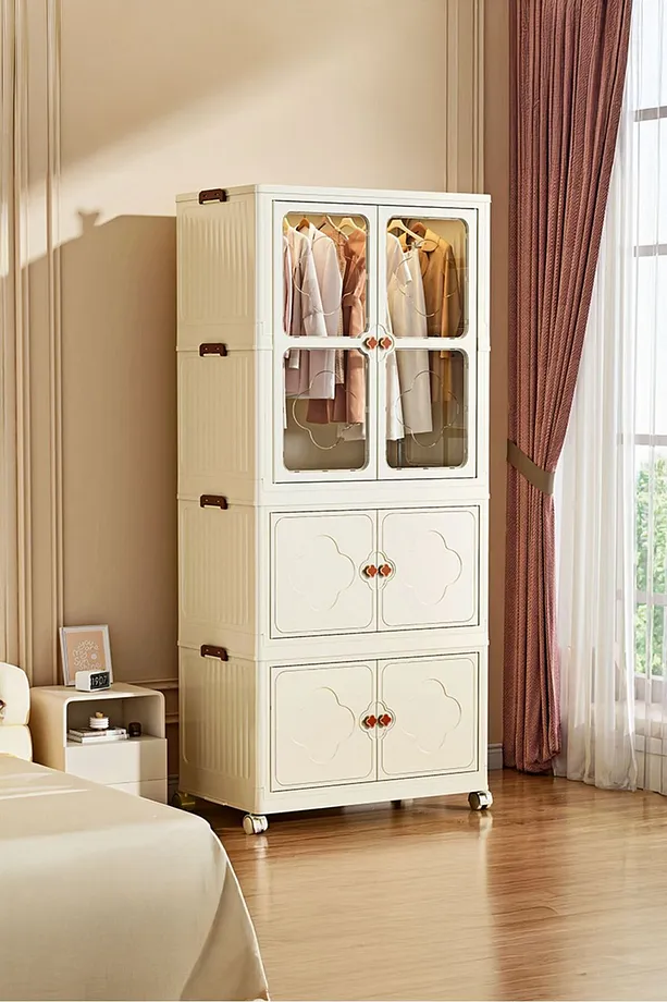 3 Katlı Dolap Tekerlekli Çok Amaçlı Gardırop - Portatif Tekerlekli Organizer