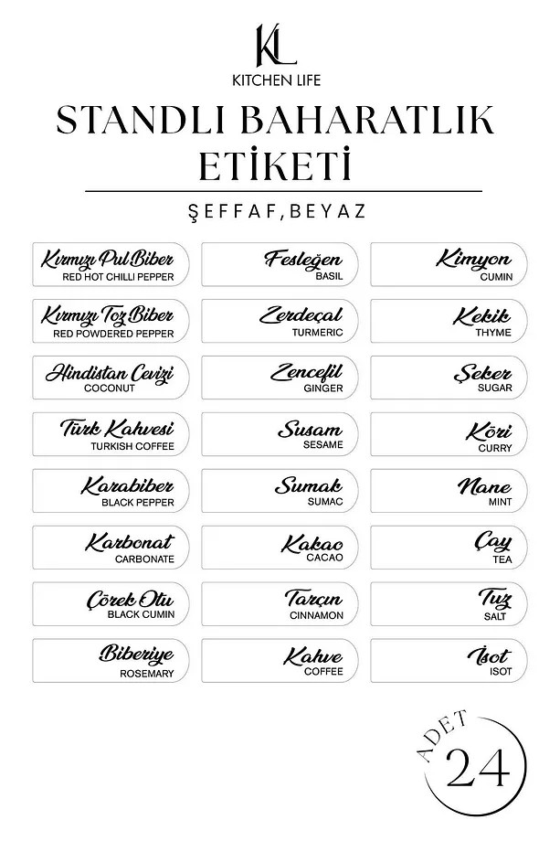  12 Li Standlı Kendinden Yapışkanlı Kapaklı Kaşıklı Çizgili Baharatlık Takımı - Kulplu Etiketli 300ml