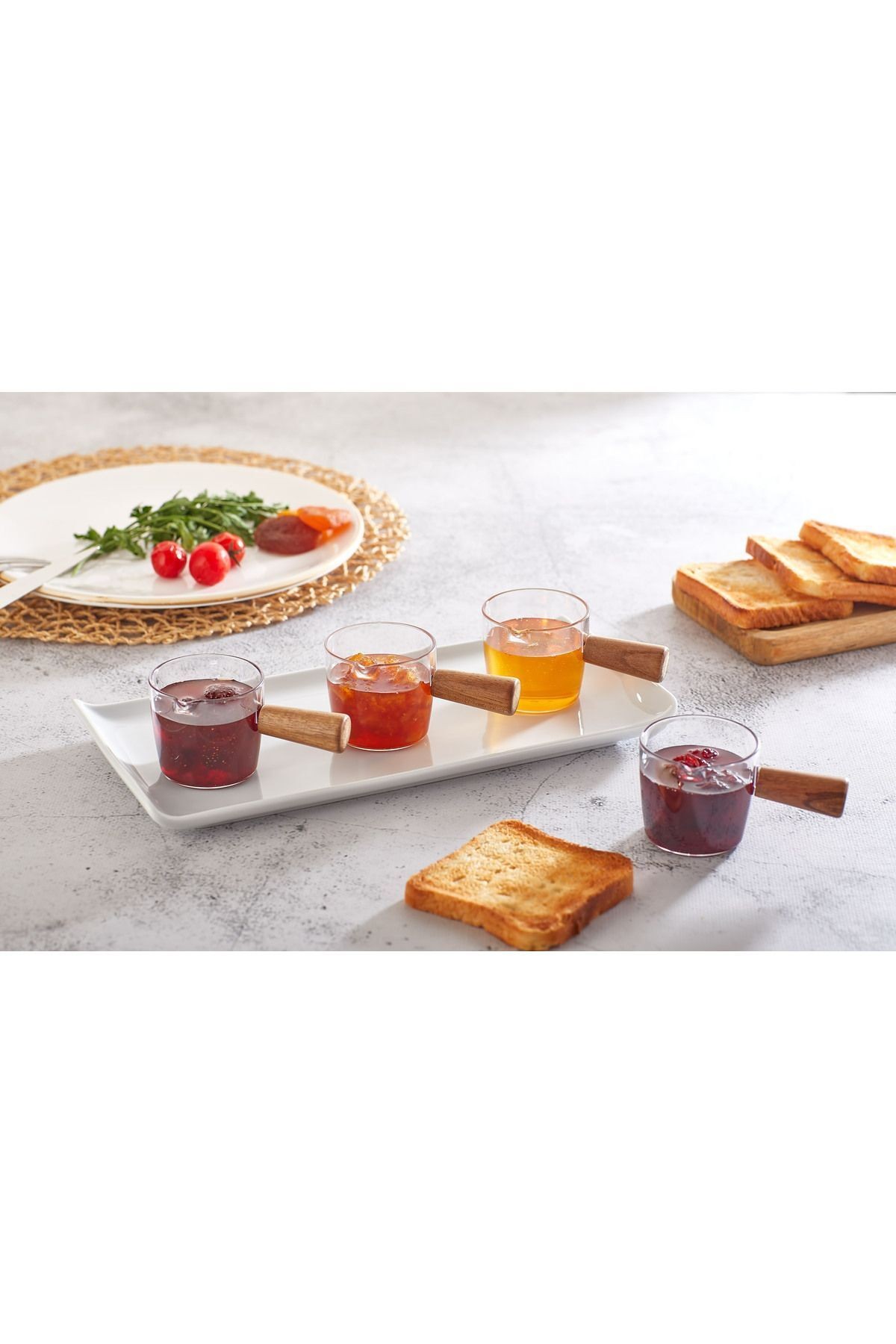 4 Adet Ahşap Saplı Mıka Reçellik Sosluk Kahvaltı Seti - 80 ml