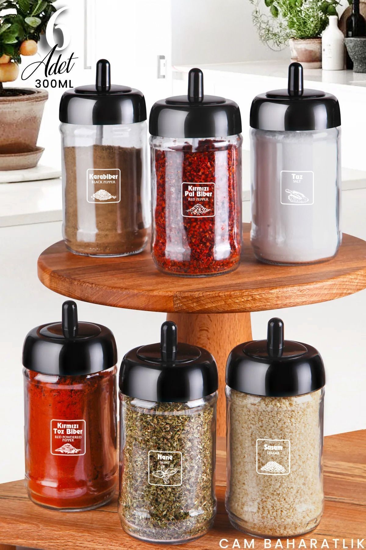 6 Adet Kapağı Kendinden Kaşıklı Baharatlık Seti - 300 ml