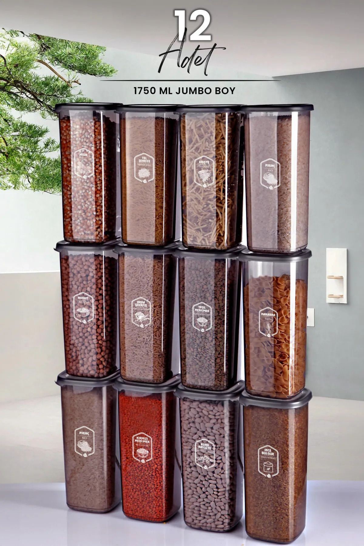 12 Adet Jumbo Boy Erzak Saklama Kabı Seti - 1750 ml Süper Set