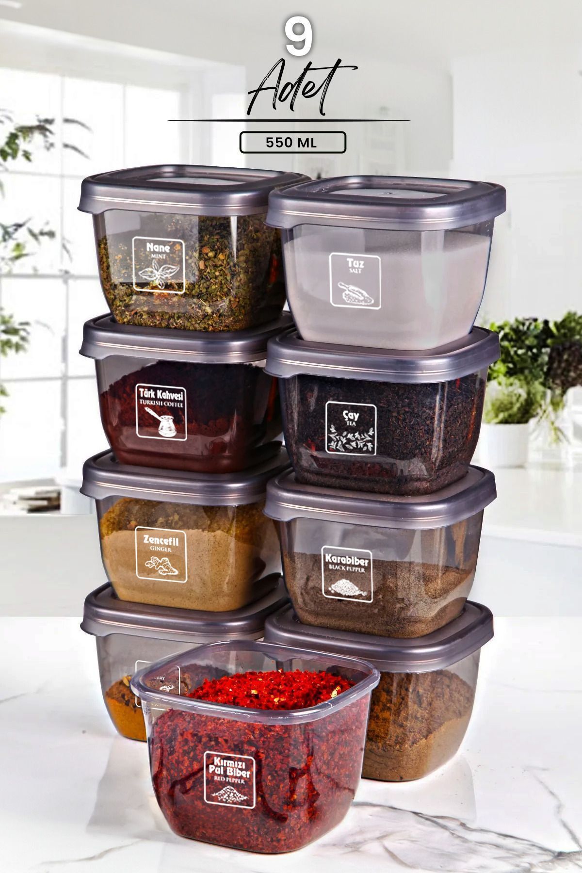 Avantajlı 9'lu Gold Etiketli ve Kaşıklı Boly Kare Saklama Kabı Seti 550ml - Çoklu Set Yapılabilen