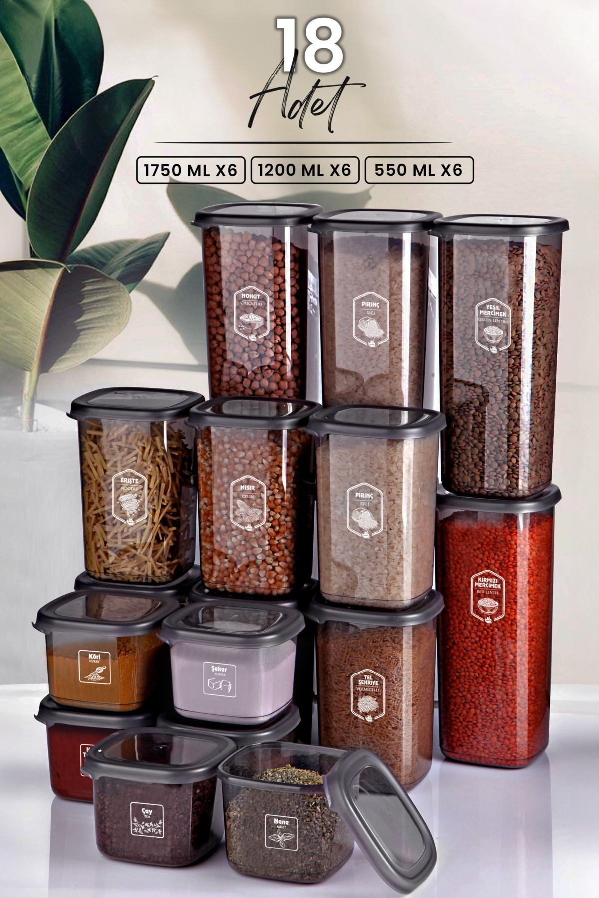18'li Saklama Kabı Seti Süper Set (1750ml - 1200ml - 550ml)