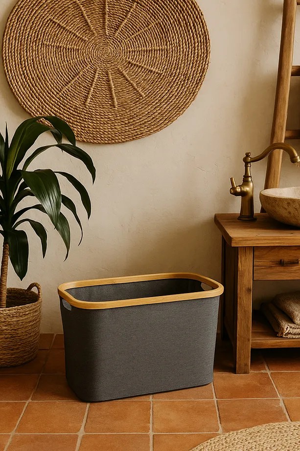 Bambu Kapaklı Katlanabilir Kumaş Çamaşır Sepeti 50 Litre Kapaklı Ve Katlanabilir Oyuncak Sepeti