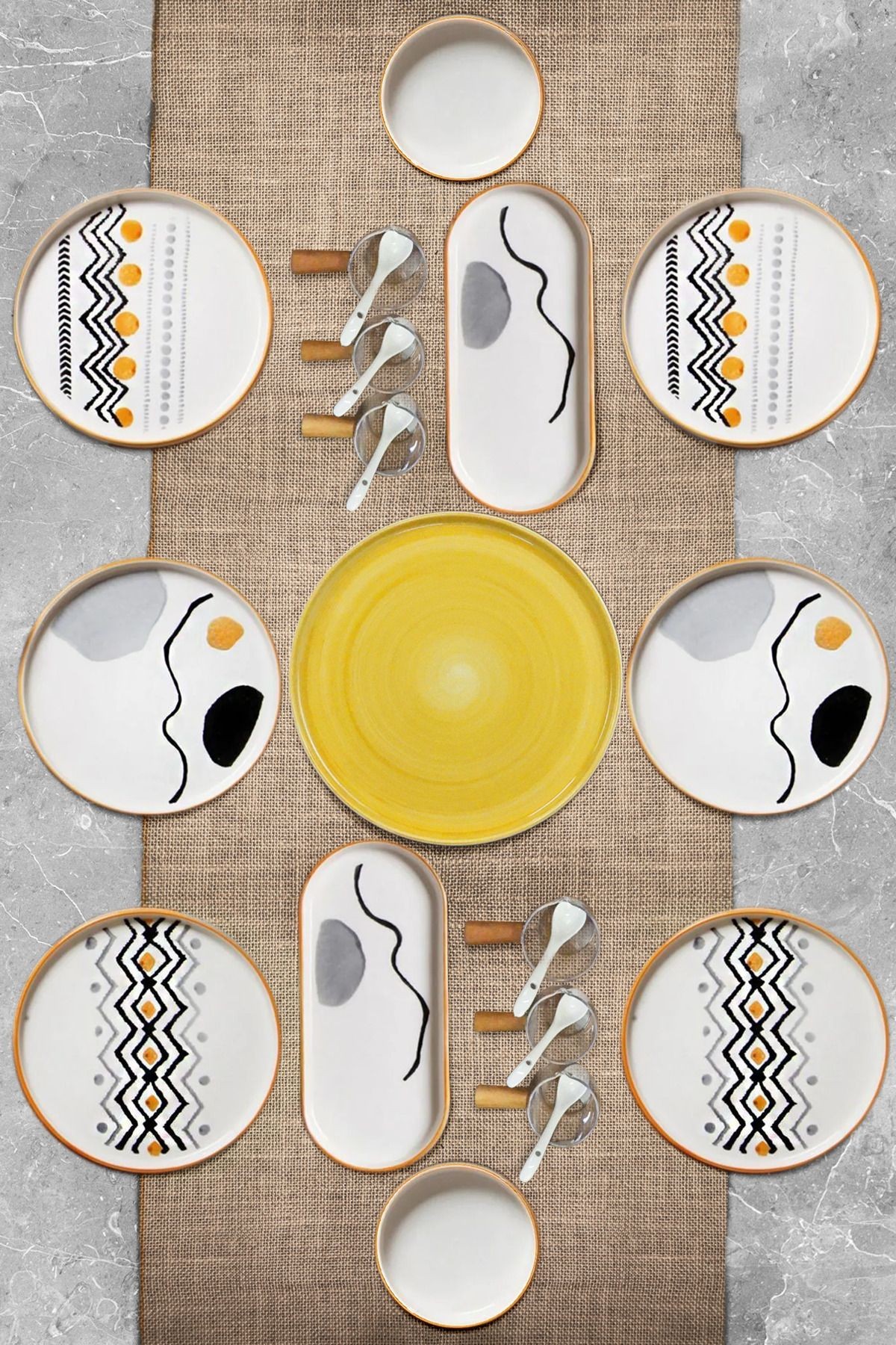 23 Parça 6 Kişilik Axial Stackable Kahvaltı Takımı - Sosluklu ve Kaşıklı Kahvaltılık Sunum Seti