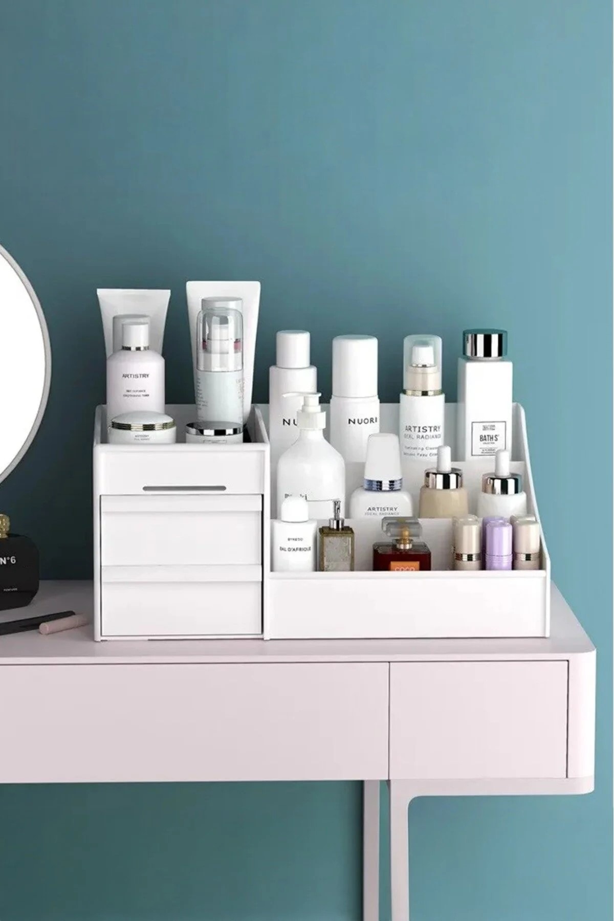 3 Katlı 2 Çekmeceli Ofis , Takı Makyaj Düzenleyici Organizer / Kozmetik Masüstü Düzenleme Kutusu