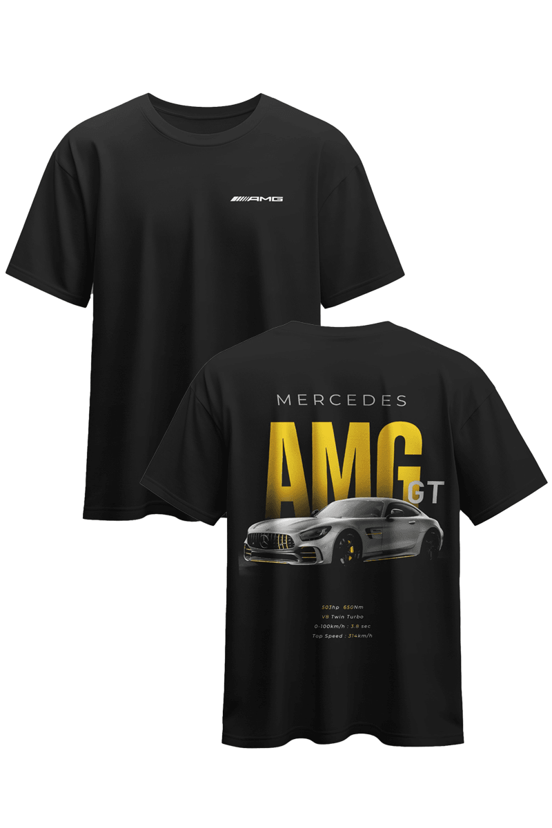 Unisex Mercedes AMG GT Özel Tasarım Baskılı Pamuklu Compact Penye T-shirt (oversize)