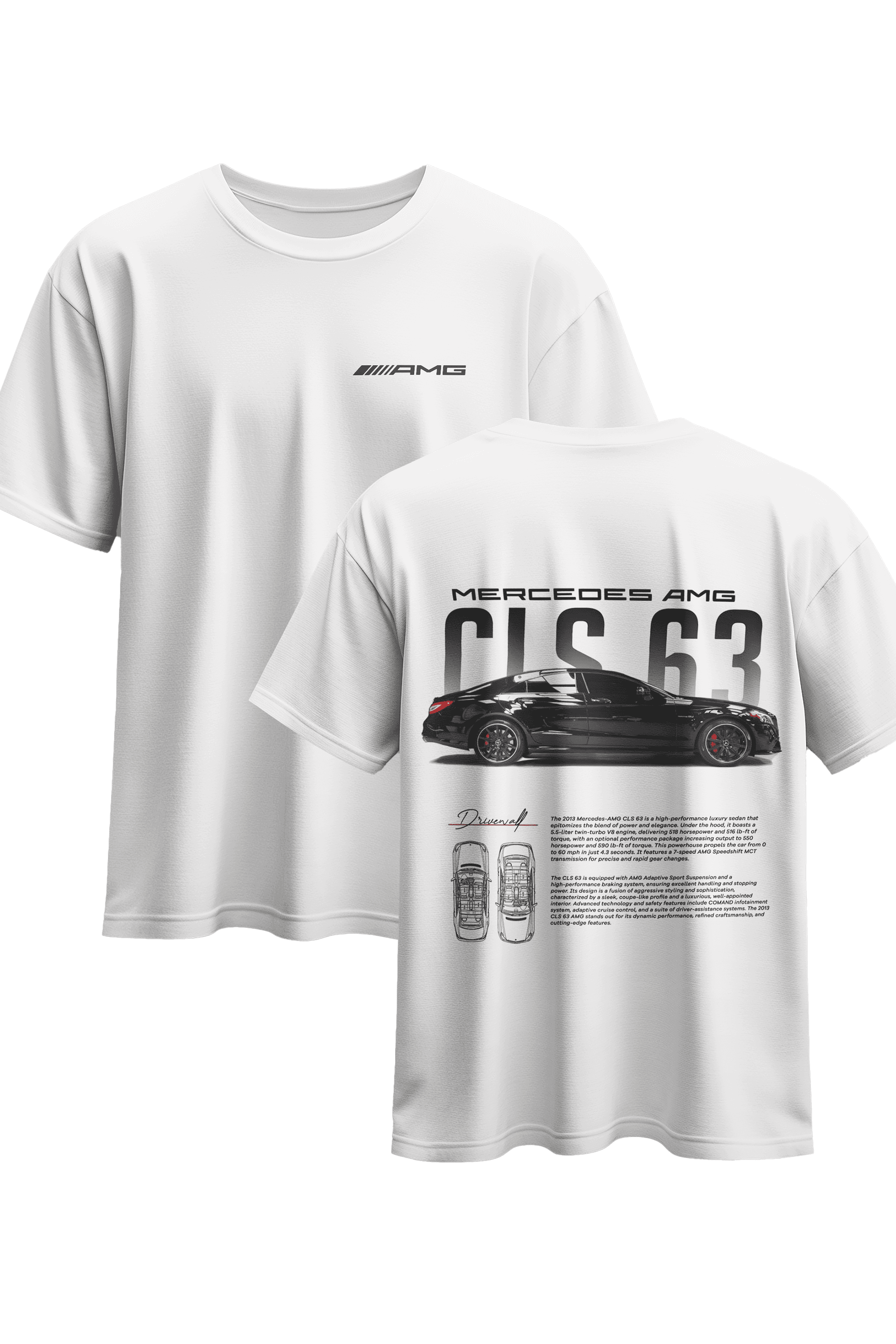 Mercedes CLS 63 dijital baskılı %100 pamuklu penye t-shirt (Oversize) 