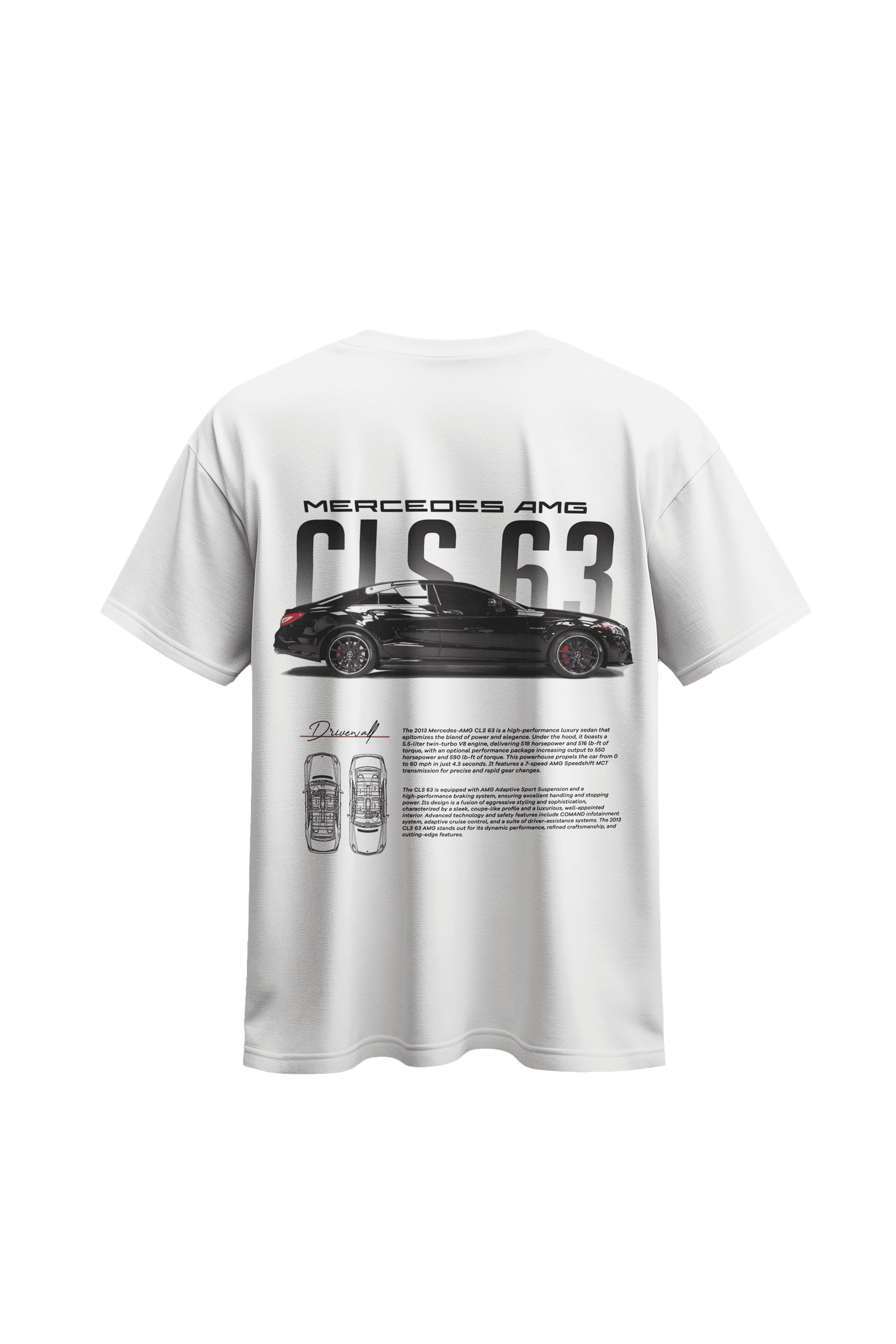 Mercedes CLS 63 dijital baskılı %100 pamuklu penye t-shirt (Oversize) 