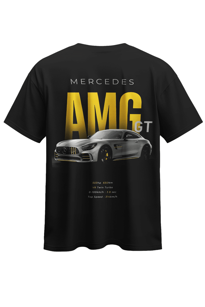Unisex Mercedes AMG GT Özel Tasarım Baskılı Pamuklu Compact Penye T-shirt (oversize)