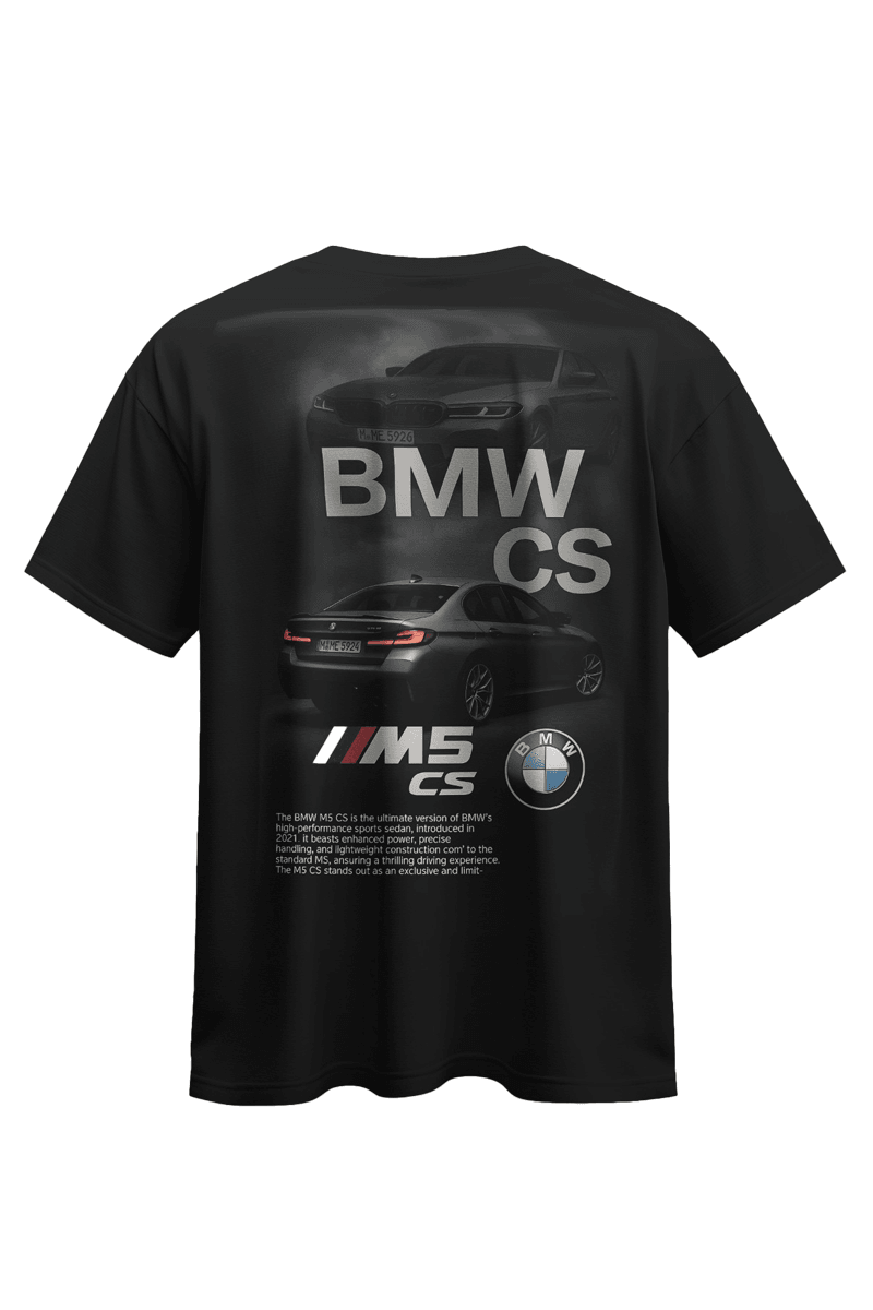 Unisex BMW M5 CS Baskılı Pamuklu Compact Penye T-shirt (oversize)