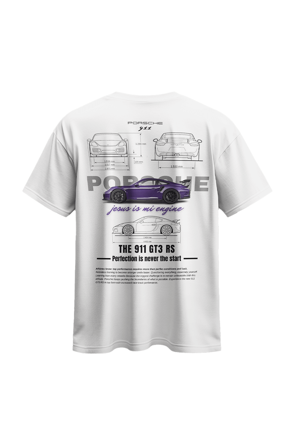 PORSCHE 911 GT3 RS dijital baskılı %100 pamuklu penye t-shirt (Oversize) 