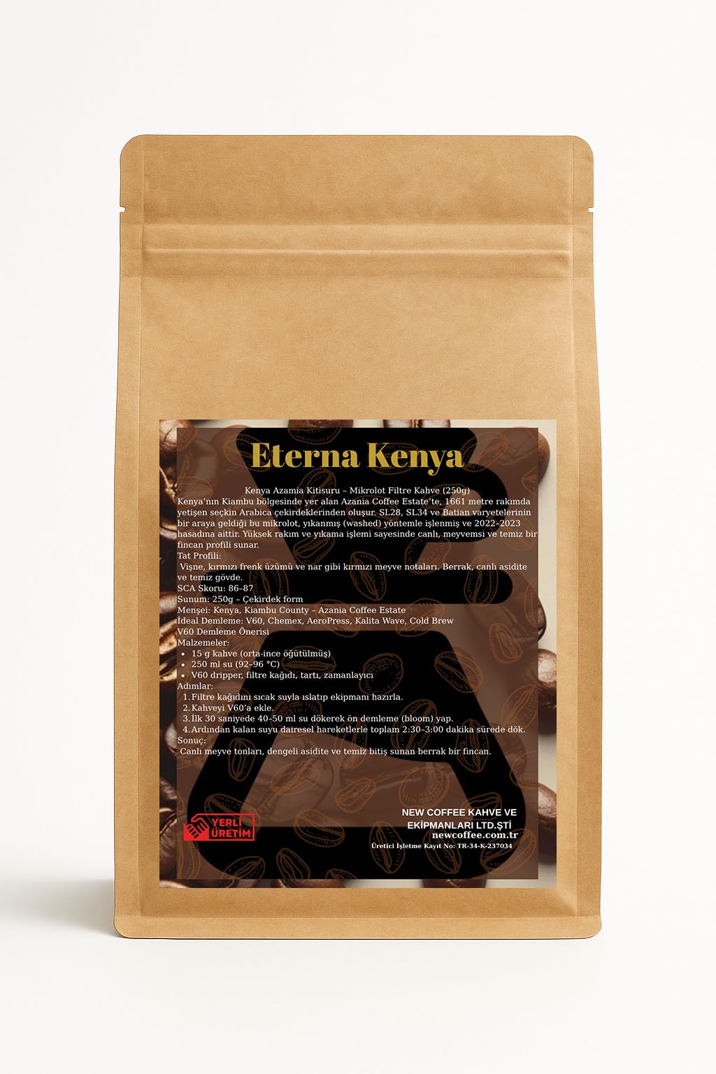Eterna Kenya Azamia Kitisuru Mikrolot Filtre Kahve 250g – SL28 & SL34 | Yıkanmış İşleme | Kırmızı Meyve Notaları | SCA 86+ | V60 – Chemex – AeroPress Uyumlu