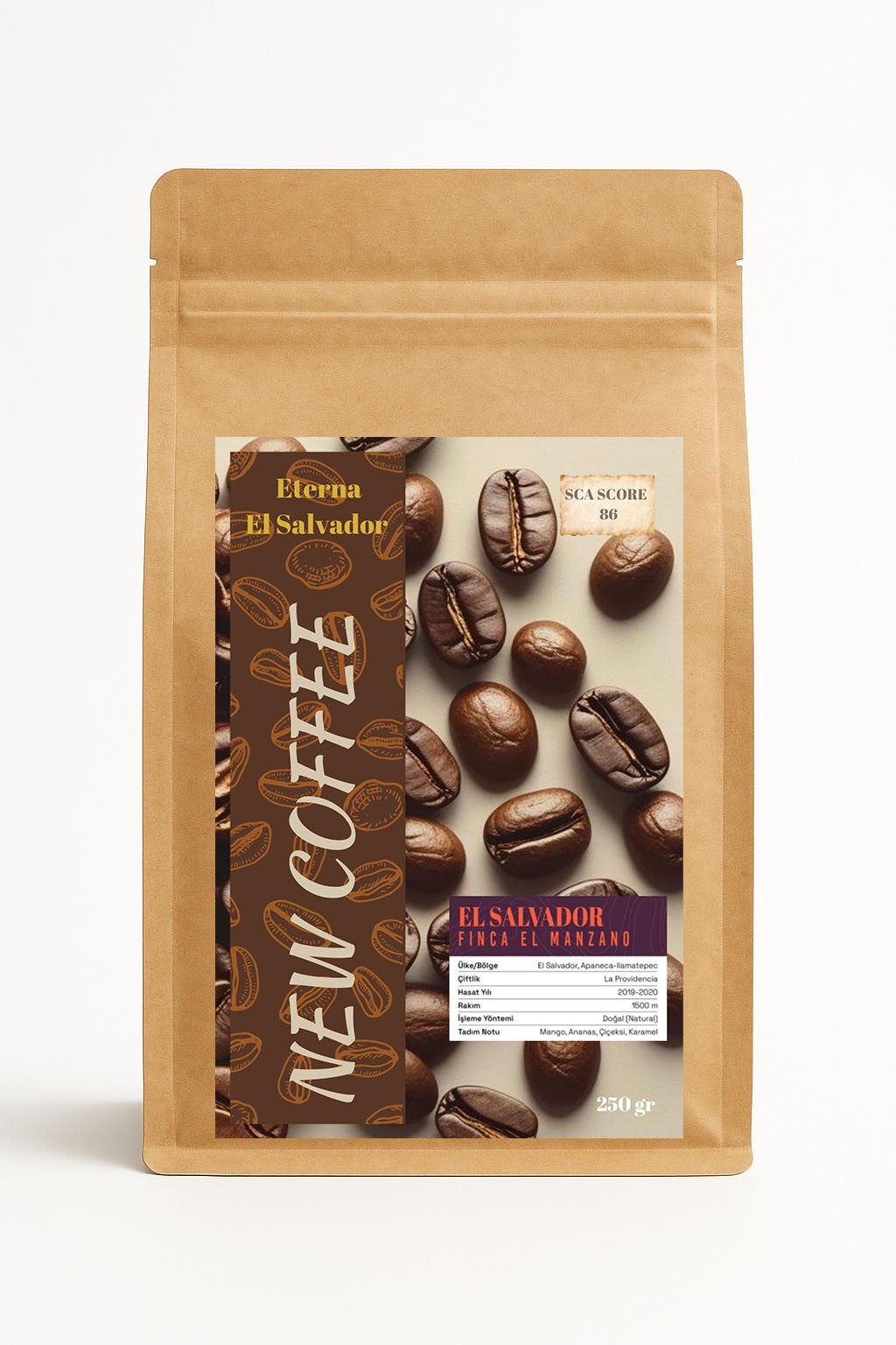 Eterna El Salvador El Manzano Mikrolot Filtre Kahve 250g – Doğal Bourbon Çekirdek | Mango, Ananas ve Karamel Notaları | SCA 84–86 | V60 – Chemex – AeroPress – Kalita Wave Uyumlu