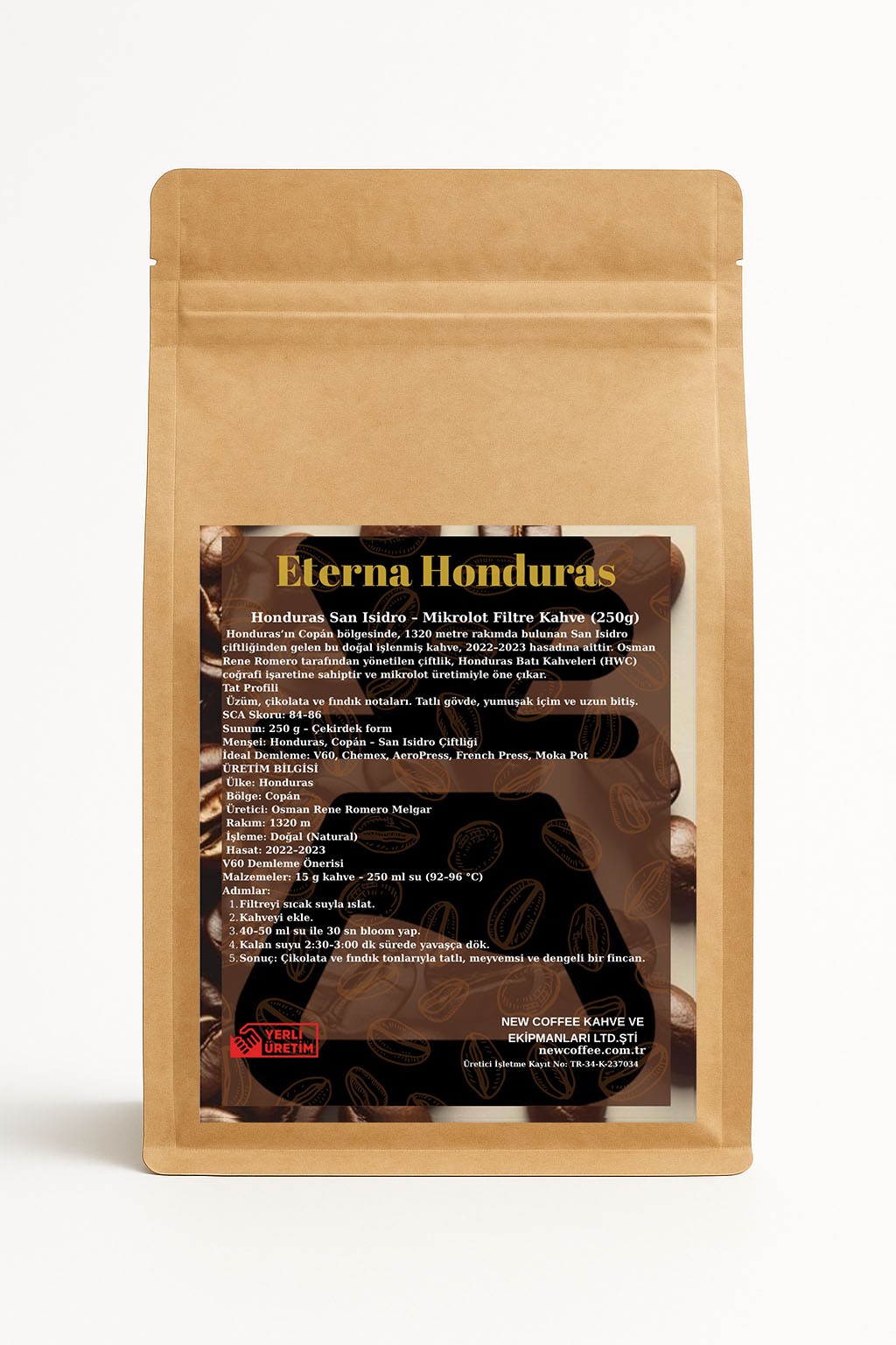 Eterna Honduras San Isidro Mikrolot Filtre Kahve 250g – Doğal İşleme | Üzüm, Çikolata ve Fındık Notaları | SCA 84–86 | V60 – Chemex – AeroPress – French Press Uyumlu