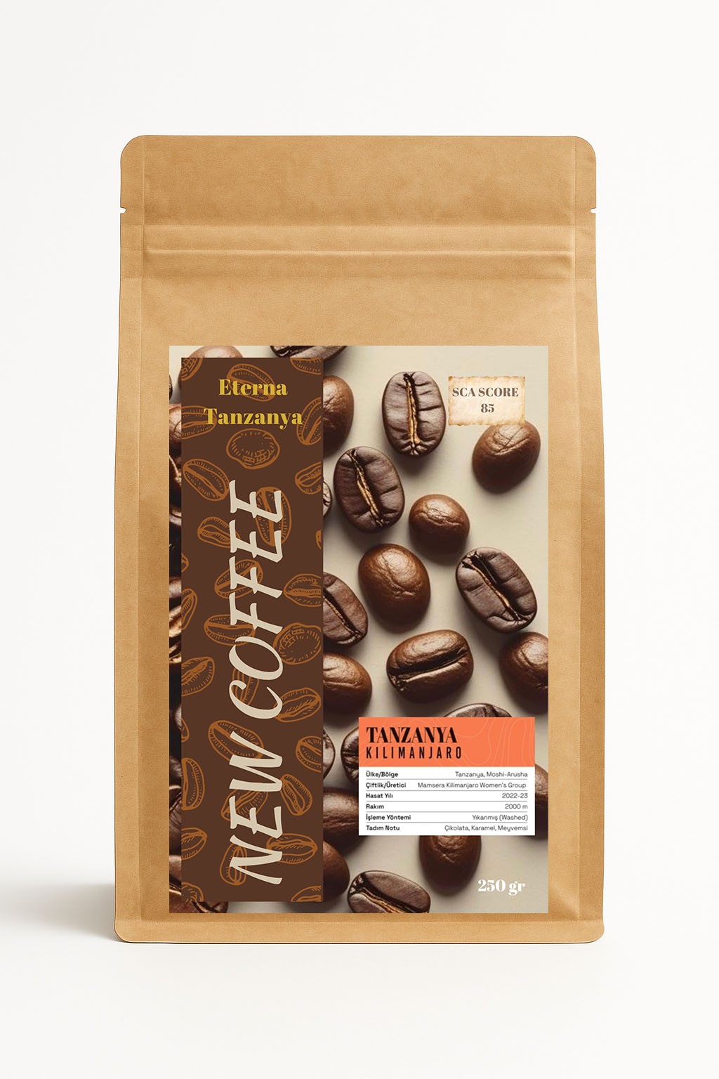 Eterna Tanzanya Kilimanjaro Mikrolot Filtre Kahve 250g – Yıkanmış İşleme | Çikolata, Kurutulmuş Meyve ve Fındık Notaları | SCA 84–86 | V60 – Chemex – AeroPress – French Press Uyumlu