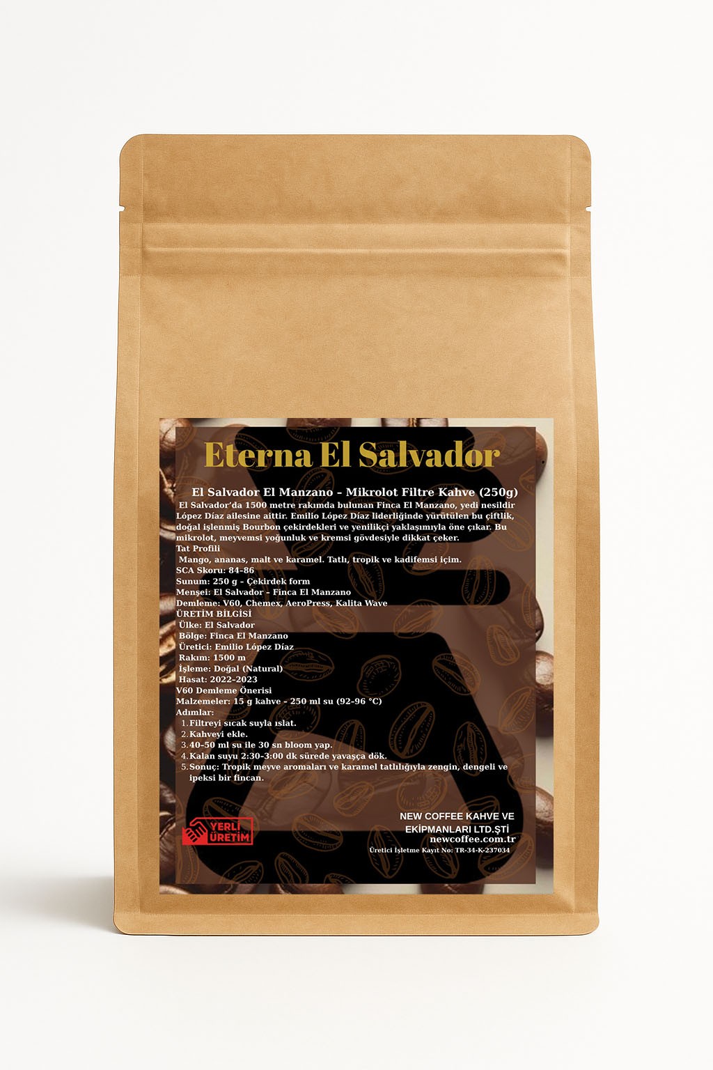 Eterna El Salvador El Manzano Mikrolot Filtre Kahve 250g – Doğal Bourbon Çekirdek | Mango, Ananas ve Karamel Notaları | SCA 84–86 | V60 – Chemex – AeroPress – Kalita Wave Uyumlu