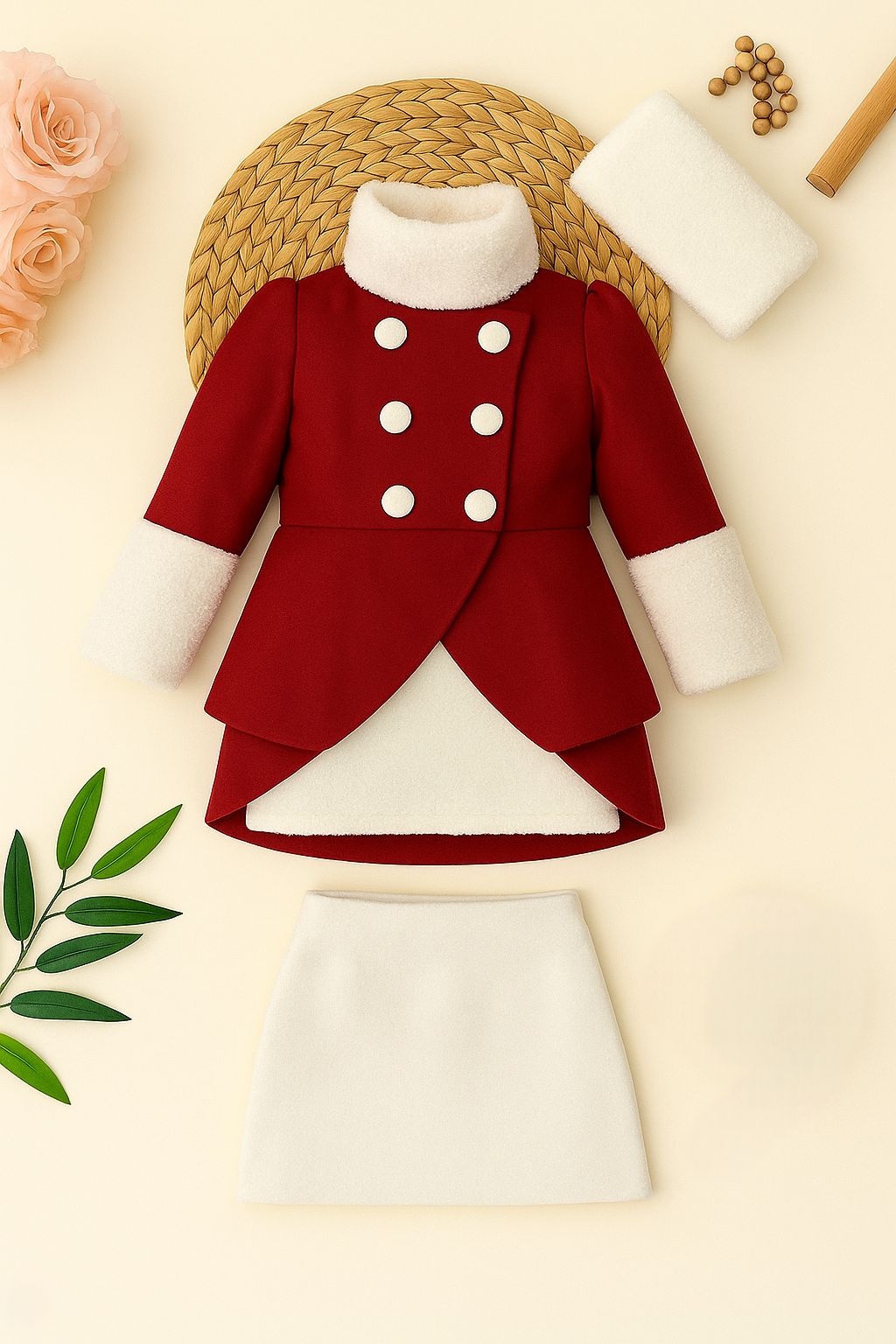 Kaşe 3'lü Set Kaşe Kaban - Kaşe Etek - Tak Çıkar Boyunluk - 4/14 Yaş - 31512