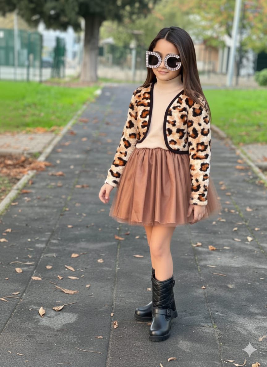 Kız Çocuk Leopar Detaylı Özel Tasarım 2’li Kombin - 2/10 Yaş - 31583