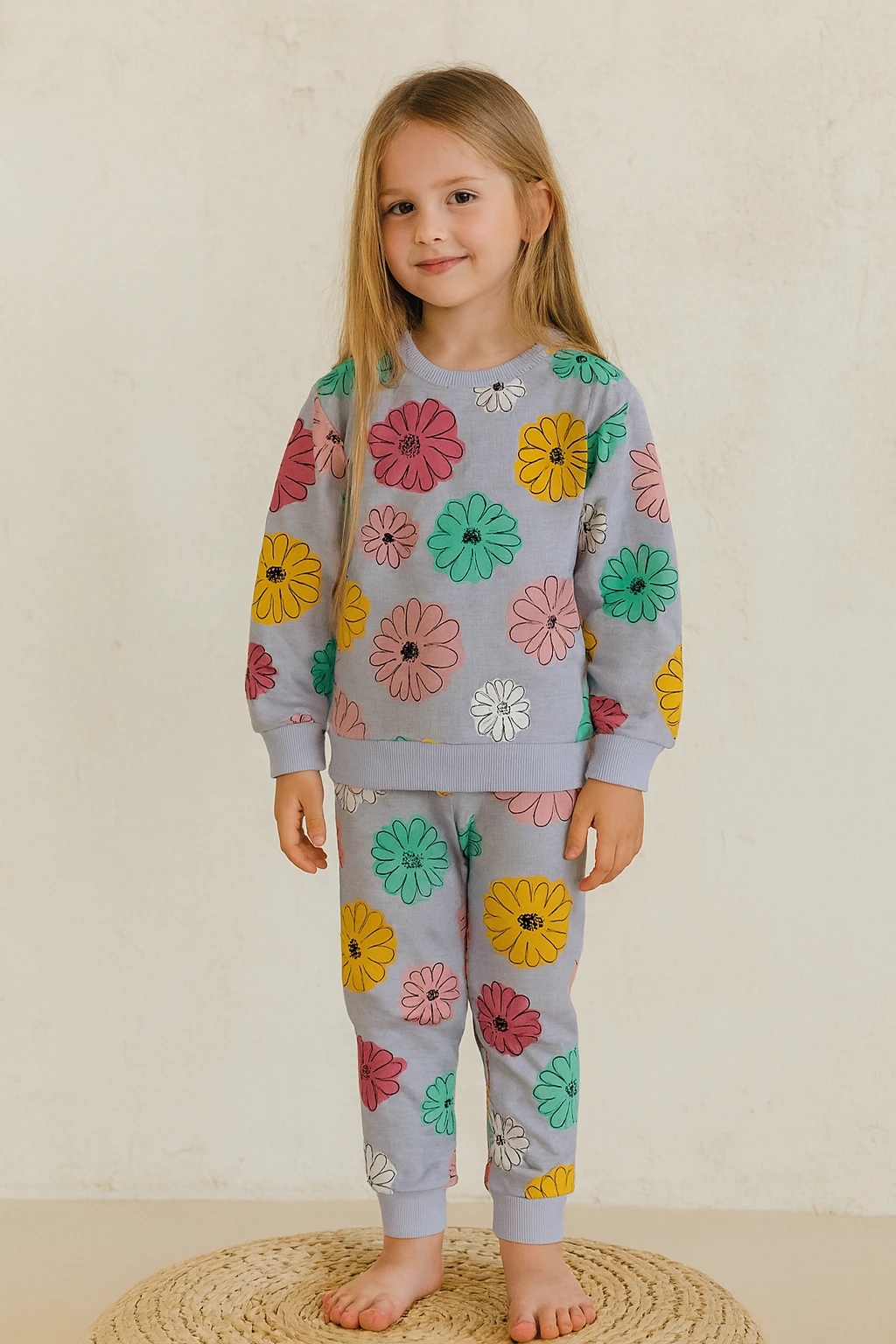 Çiçek Detaylı Kız Çocuk Pijama Takımı - 3/10 Yaş - 31499
