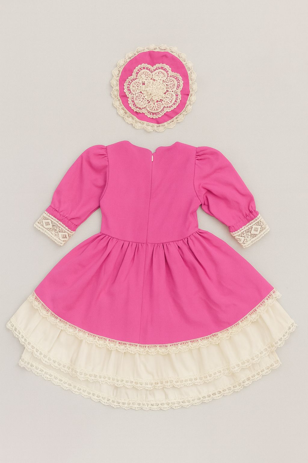Pembe Dantelli Fiyonk Detaylı Kız Çocuk Elbise & Tokalı Takım - 31459