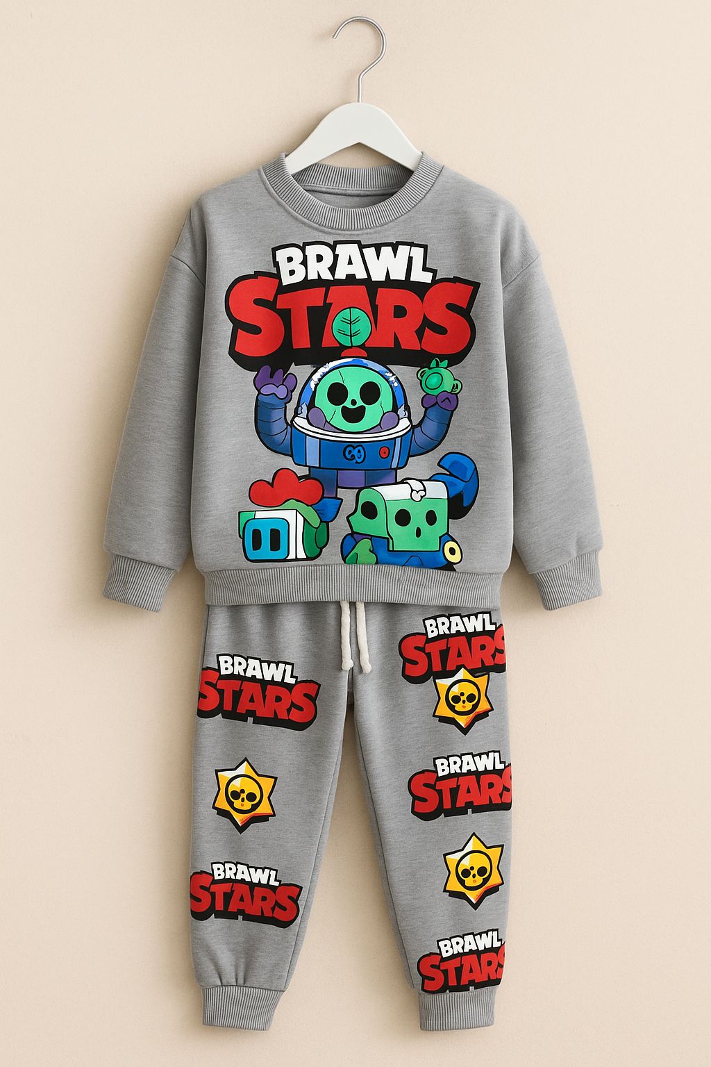 Brawl Stars Gri Çocuk Eşofman Takımı – 3 İplik Pamuklu - 3/10 Yaş - 31493