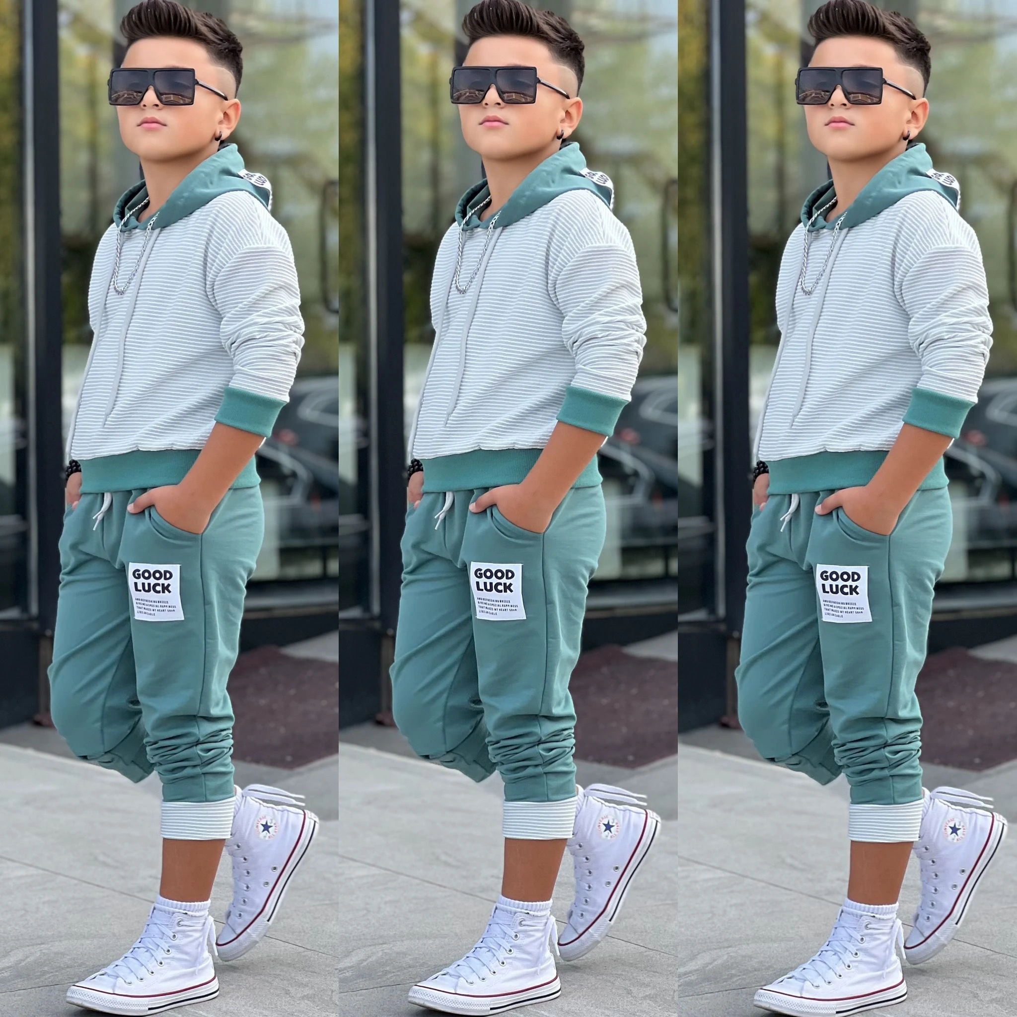 Çizgili Good Luck Erkek Tarz 2'li Takım - 4/12 Yaş - 31540