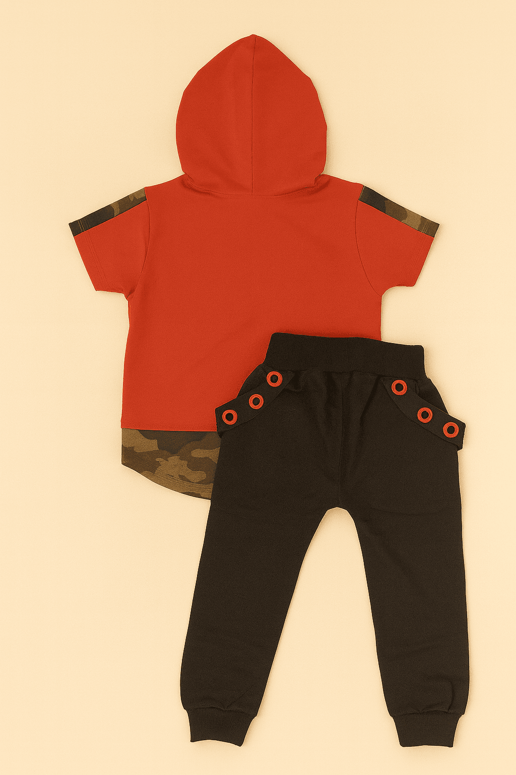 Erkek Çocuk Kırmızı Kapüşonlu Sweat & Siyah Eşortman Kombin – Spor Tarz - 31461