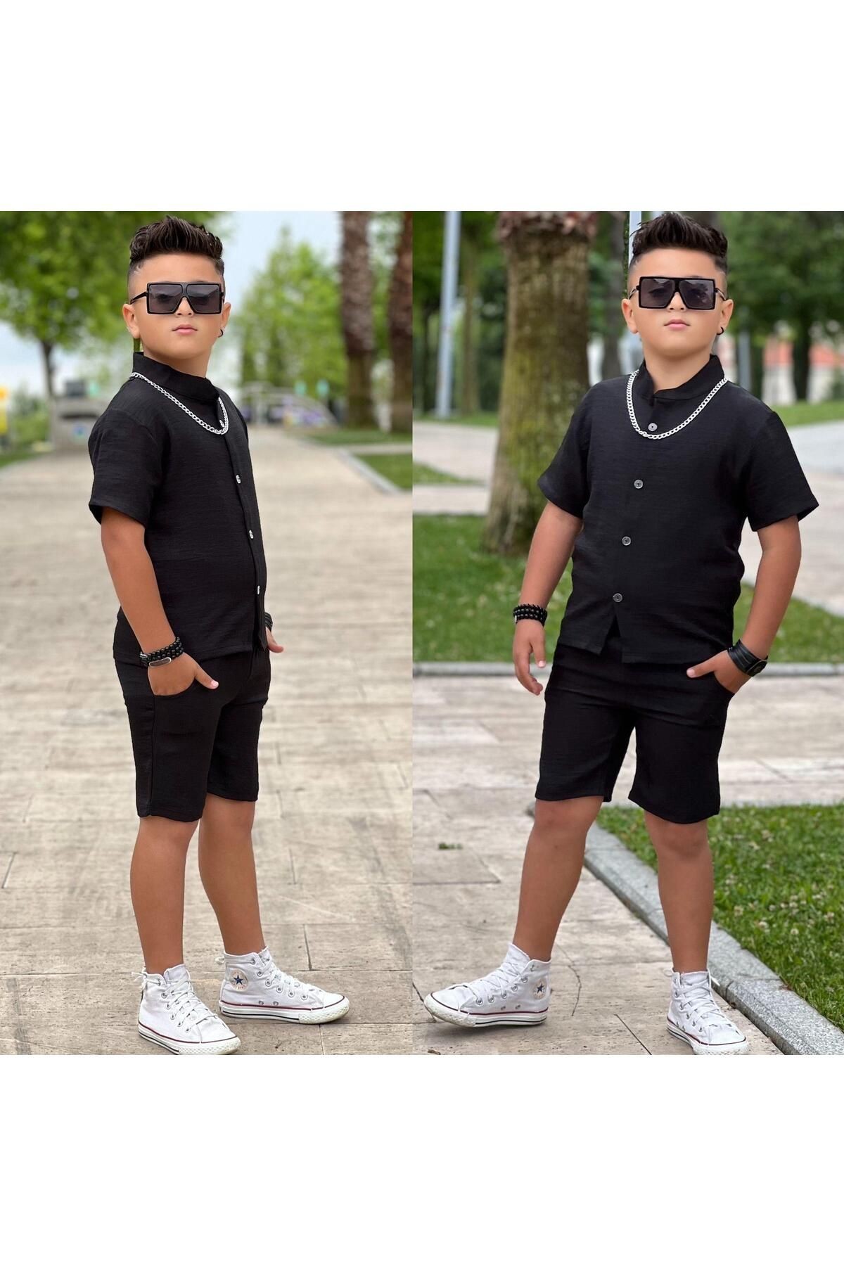 Erkek Çocuk Gömlekli Keten Takım