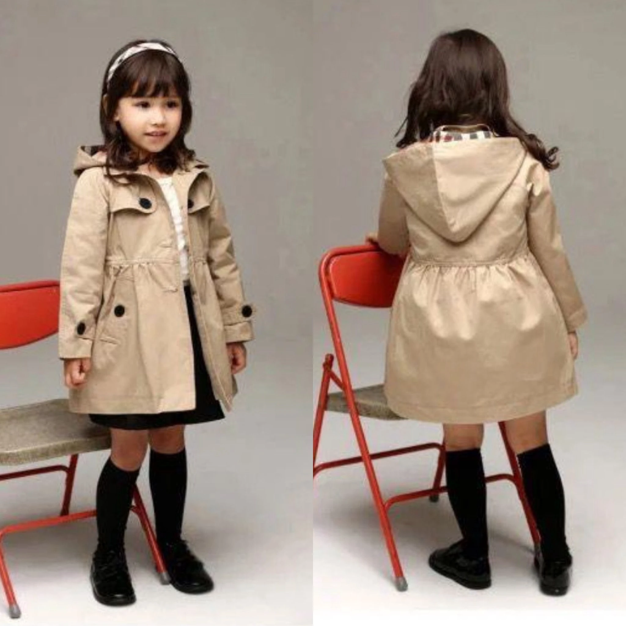 Kız Çocuk Bondet Trench Astarlı Ceket - 3/12 Yaş - 31541