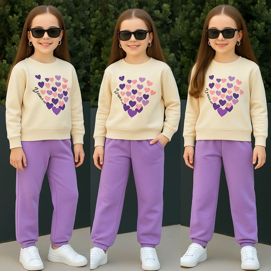 Kalp Baskılı Kız Çocuk Takım - 4/10 Yaş - 31545